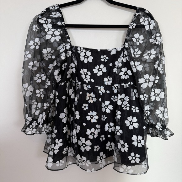 Anna Grace Top Women‎ Small Floral Sheer Sleeves Babydoll Cottagecore Whimsigoth - Picture 1 of 12